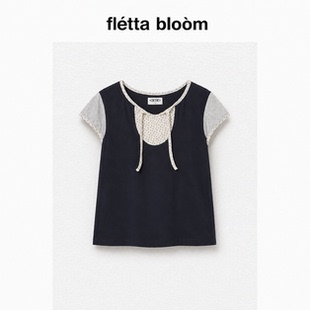 ●fletta bloom韩国aeae碎花系带短袖t恤女新款假两件拼接娃娃衫
