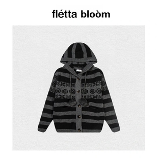 【现货】fletta bloom韩国Hugyourskin条纹针织衫连帽加厚毛衣女