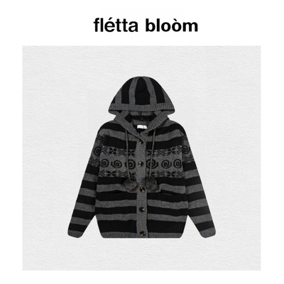 【现货】fletta bloom韩国Hugyourskin条纹针织衫连帽加厚毛衣女