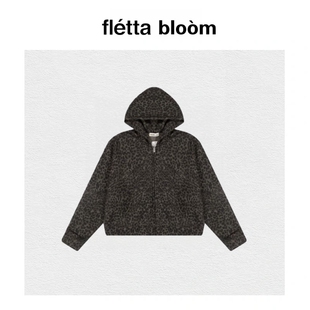 复古风小海鸥豹纹连帽短款 bloom美式 fletta 拉链外套休闲 现货