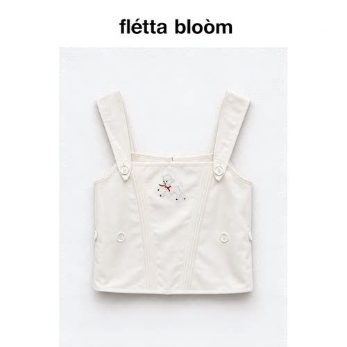 ●fletta bloom freckle小羊刺绣两面可穿背心女排扣短款收腰上衣