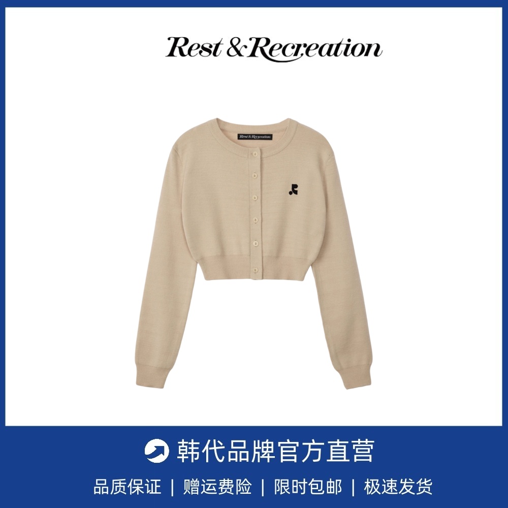 【现货】韩国小众 Rest&Recreation刺绣小标短款收腰长袖针织开衫
