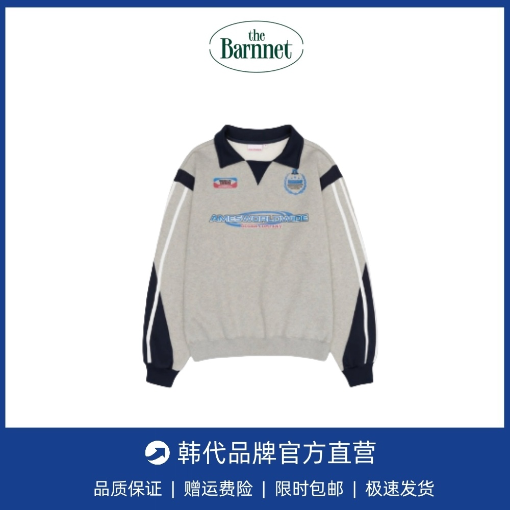 【现货】ames虞书欣同款美式复古拼色印花宽松翻领加绒卫衣长袖