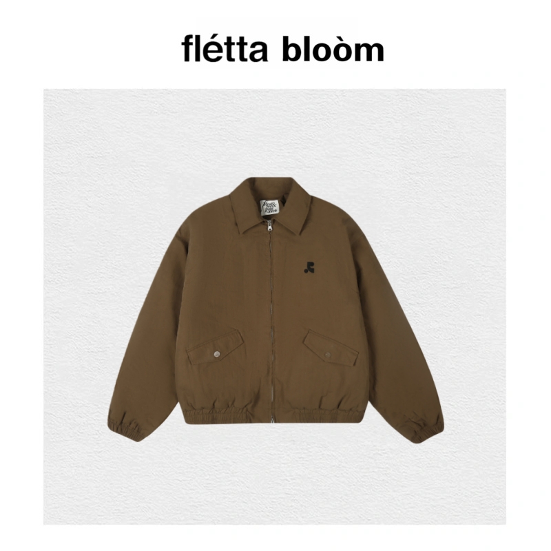 【现货】fletta bloom韩国刺绣RR翻领夹棉夹克宽松棉服外套棒球服