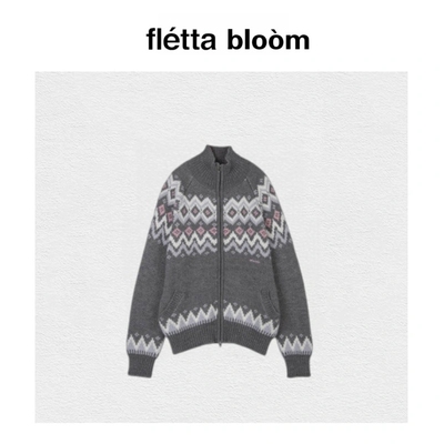 【现货】fletta bloom韩国潮Rolarola拼色费尔岛拉链针织毛衣外套