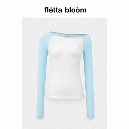 ●fletta bloom韩国modimood斜领露肩长袖T恤女juun同款韩系上衣