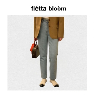 百搭浅蓝色牛仔裤 bloom韩国高腰显瘦直筒经典 fletta 女春 现货