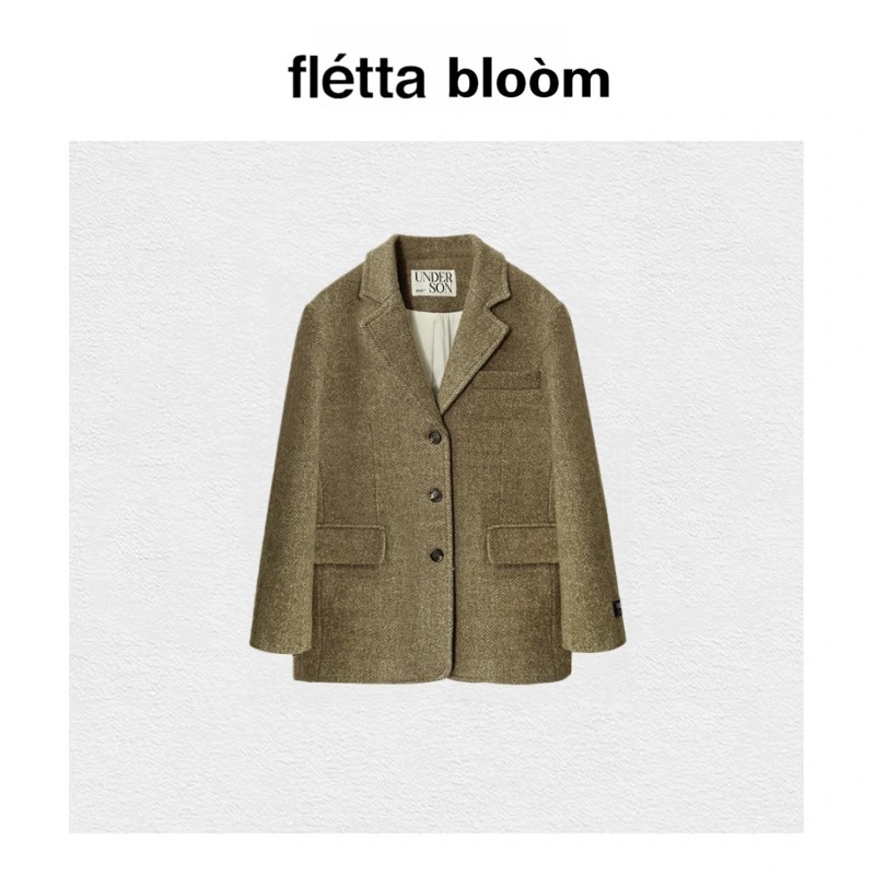 【现货】fletta bloom韩国东大门复古羊毛人字纹呢子外套毛呢西装