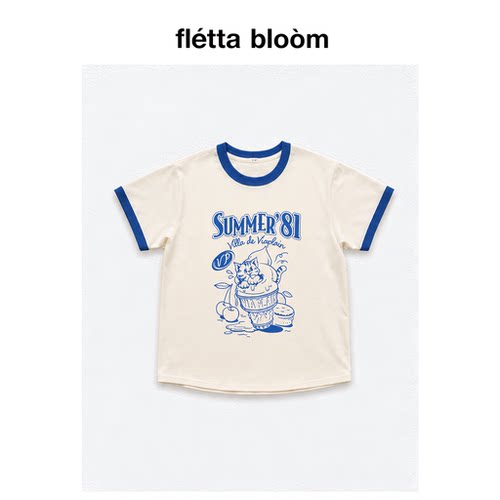 ●fletta bloom viaplain韩国短袖t恤女newjeans字母小猫修身上衣