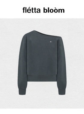 【现货】fletta bloom韩国小众赵露思小标斜肩露肩宽松休闲卫衣女