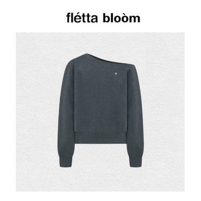 【现货】fletta bloom韩国小众赵露思小标斜肩露肩宽松休闲卫衣女