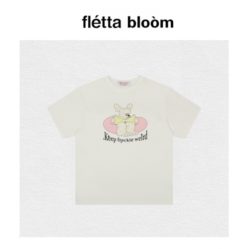 【现货】fletta bloom韩国潮牌Freckle卡通小狗看书印花短袖 T恤