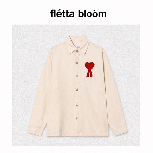 ●fletta bloom ami爱心牛仔外套刺绣男女宽松衬衫衬衣翻领开衫