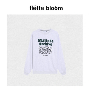 【现货】fletta bloom韩国潮牌WaiKei三只小狗狗刺绣圆领套头卫衣