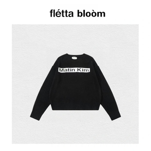 【现货】fletta bloom韩国小众潮牌圆领毛衣男女撞色拼接MK针织衫