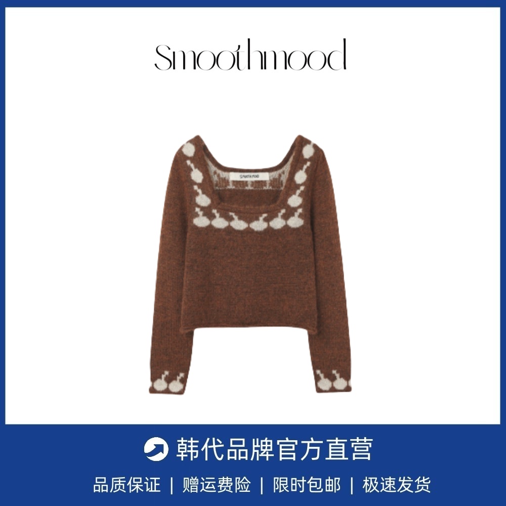 【现货】韩国小众smoothmood马海毛复古提花花边方领针织衫毛衣