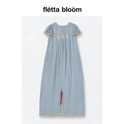 ●fletta bloom freckle苎麻菱形刺绣蕾丝花边连衣裙女法式A字裙