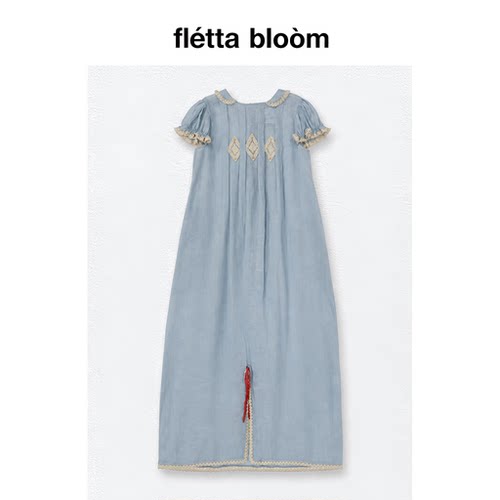 ●fletta bloom freckle苎麻菱形刺绣蕾丝花边连衣裙女法式A字裙