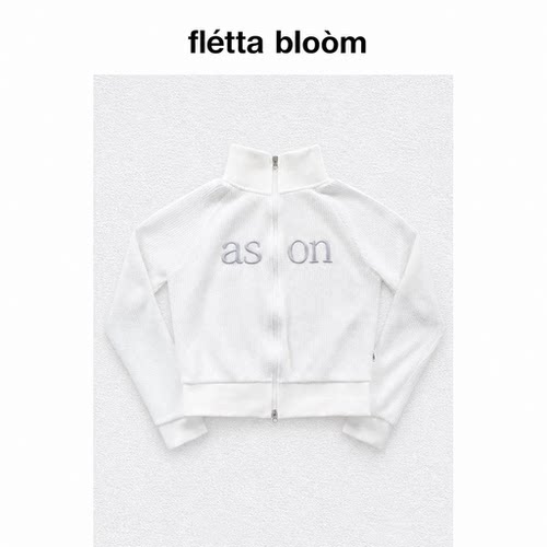 ●fletta bloom韩国ason字母立领拉链针织开衫外套女短款卫衣上衣