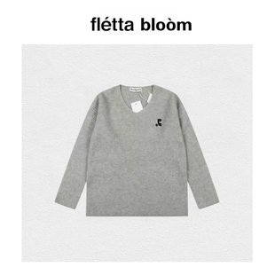 bloom韩国小众潮牌V领针织衫 fletta RR纯色打底斜肩毛衣 现货