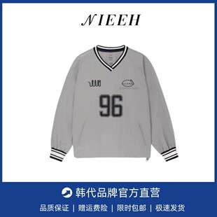 【现货】NIEEH韩国JENNIE金智妮同款韩国条纹薄复古数字球衣卫衣
