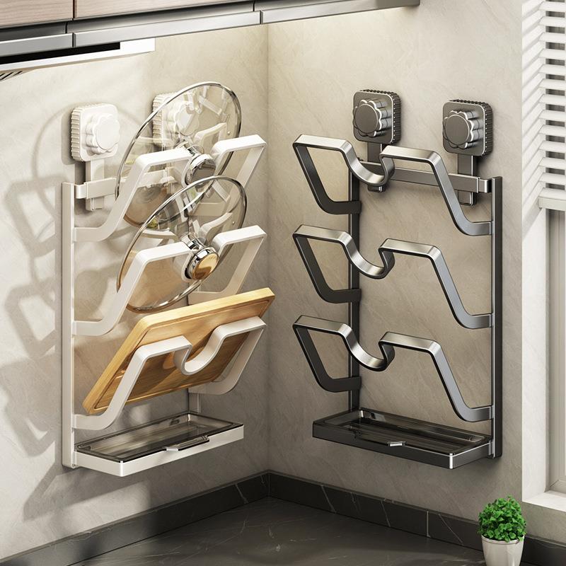 锅盖架壁挂式免打孔厨房置物架不锈钢家用收纳菜板放置器砧板架子