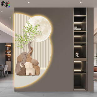 奶油风玄关装 饰画北欧过道走廊尽头挂画绿植LED发光背景墙壁灯画