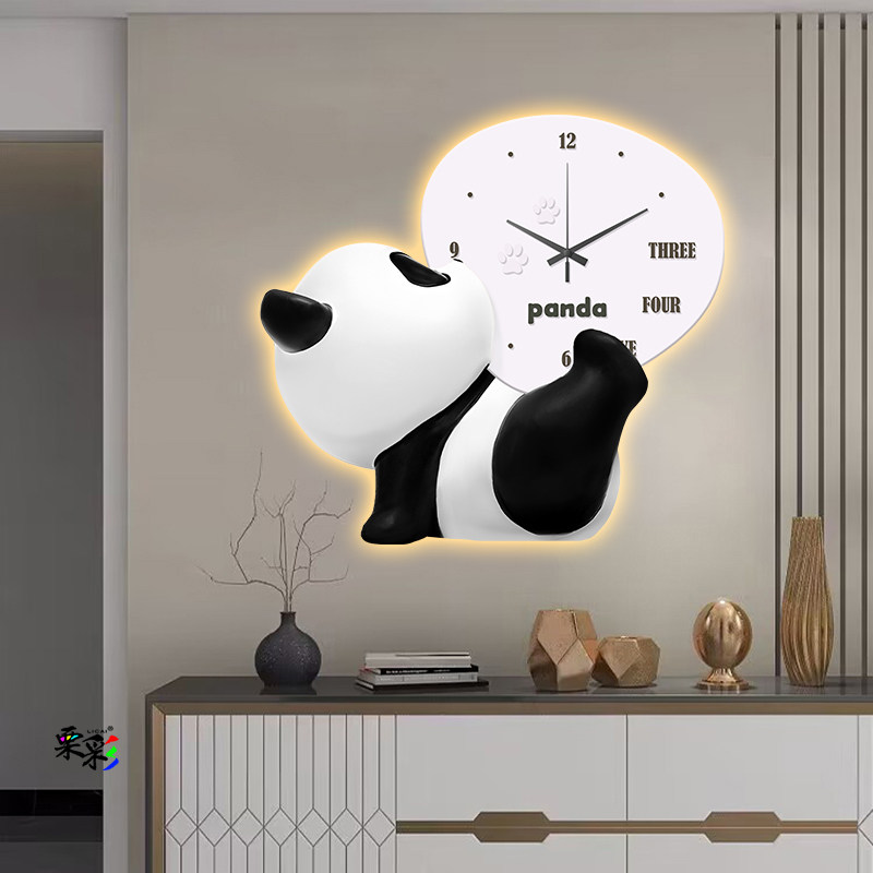 熊猫钟表客厅挂钟2024新款挂墙创意时钟LED氛围壁灯简约家用表,家居饰品,氛围画/灯画,淘宝优惠券,粉丝福利购,淘宝优惠卷