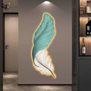 玄关装 饰画羽毛客厅沙发背景墙挂画LED氛围灯发光画走廊过道壁画