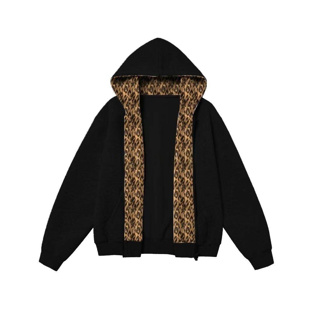 黑红撞色连帽开衫卫衣男秋冬boxy廓形重磅硬挺夹克cleanfit厚外套