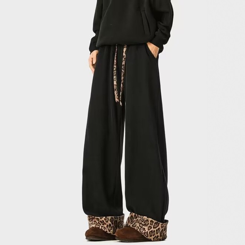 美式复古豹纹拼接棉裤女男冬宽松加绒加厚卫裤潮牌hiphop运动裤子,男装,卫裤,淘宝优惠券,粉丝福利购,淘宝优惠卷