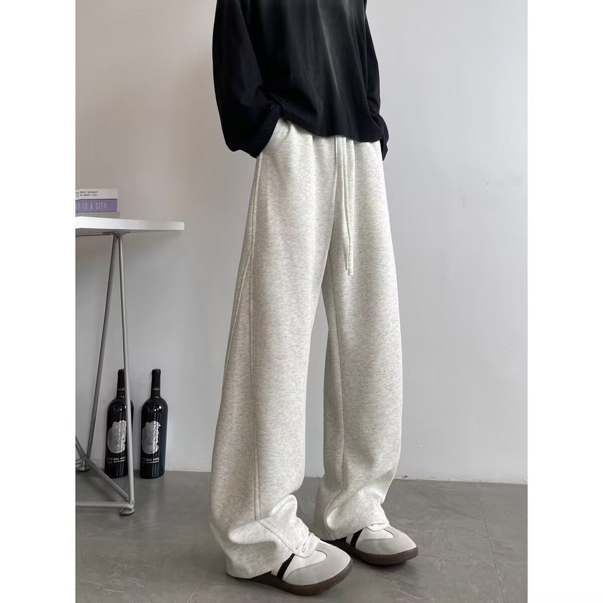 美式高街弯刀休闲裤子男潮牌宽松大码阔腿运动卫裤重磅垂感梧桐裤