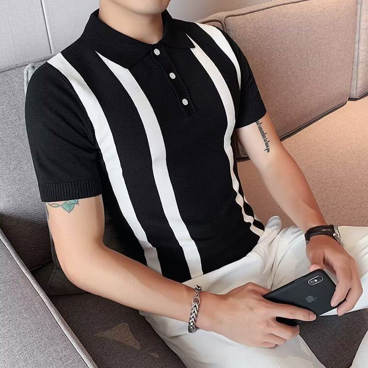 潮牌高端短袖针织polo衫男轻薄