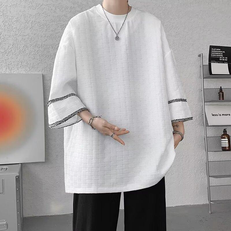 发型师潮牌男装美式重磅t恤oversize小香风短袖男设计感小众7分袖
