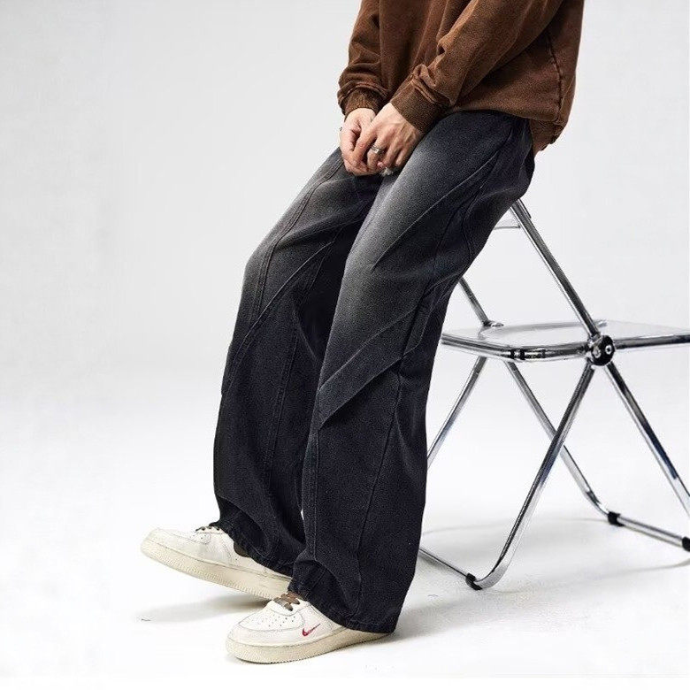 美式牛仔裤春秋男款直筒宽松微喇裤男生潮牌痞帅水洗裤子春季男裤