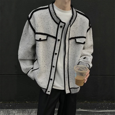 秋冬小香风针织开衫毛衣外套男