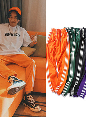 ins超火cec潮bf直筒tt同款裤子你的男孩tizzy T 三条杠运动裤子男
