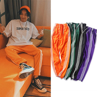 ins超火cec潮bf直筒tt同款裤子你的男孩tizzy T 三条杠运动裤子男