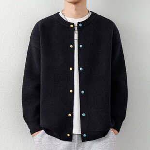 针织开衫男2025春秋季新款潮牌休闲外穿毛衣高级感棒球领男装外套