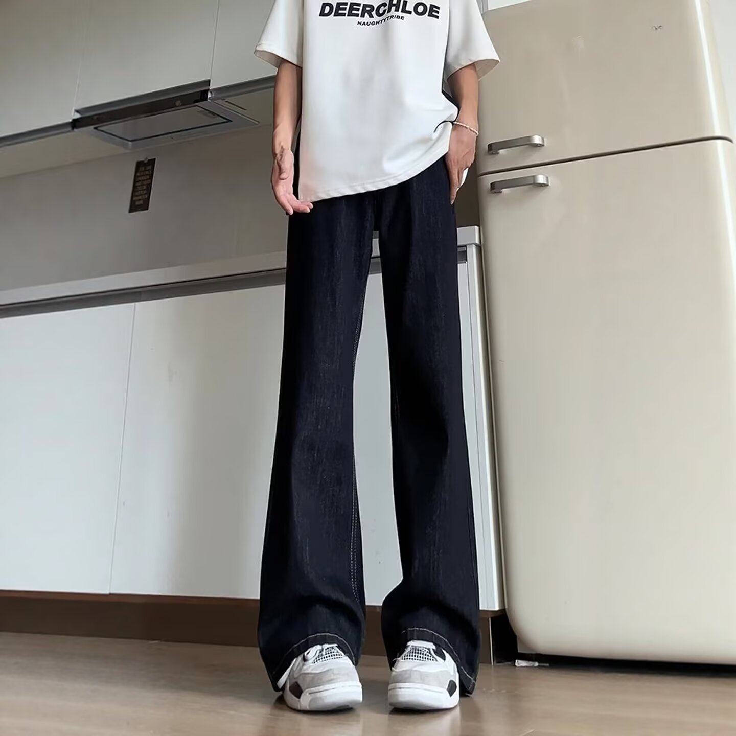 复古阔腿牛仔裤男直筒美式高街显瘦高级感vibe裤子垂感拖地微喇裤