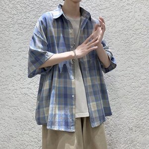 春夏港风格子衬衫男ins韩版潮流