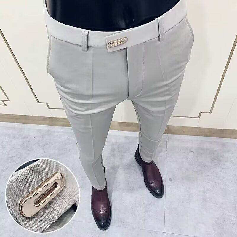 夏季九分裤男薄款韩版修身潮流英伦男士西裤弹力小脚休闲裤男裤子