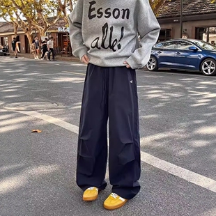 藏青色美式速干伞兵工装裤男款夏季冰丝阔腿裤子三防水软壳冲锋裤