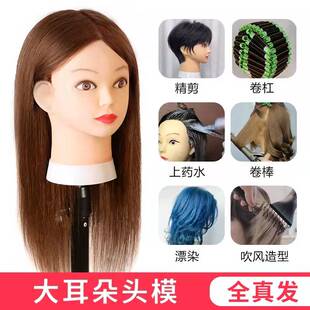定制款14寸纯真人发丝发根优质头模烫染漂剪通用大耳朵仿真模特头