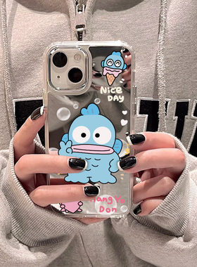 ins风可爱卡通丑鱼汉顿苹果16ProMax手机壳iPhone15PLUS镜面14补妆镜13少女男12保护套11高级感x情侣三丽鸥新