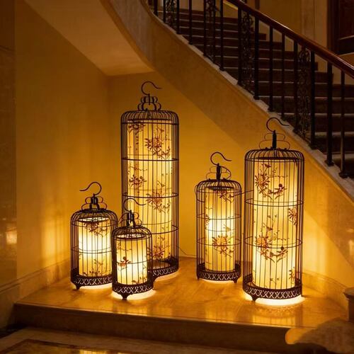 新中式铁艺鸟笼灯创意古典过道