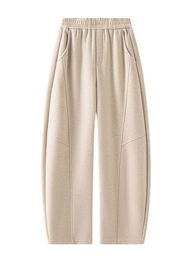 天丝醋酸羊毛弯刀裤女秋冬新款女装高腰垂感阔腿弧形香蕉休闲卫裤