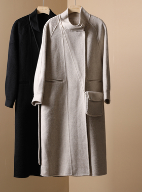 2025秋冬新款时尚设计感立领双面羊绒大衣女中长款宽松休闲外套潮