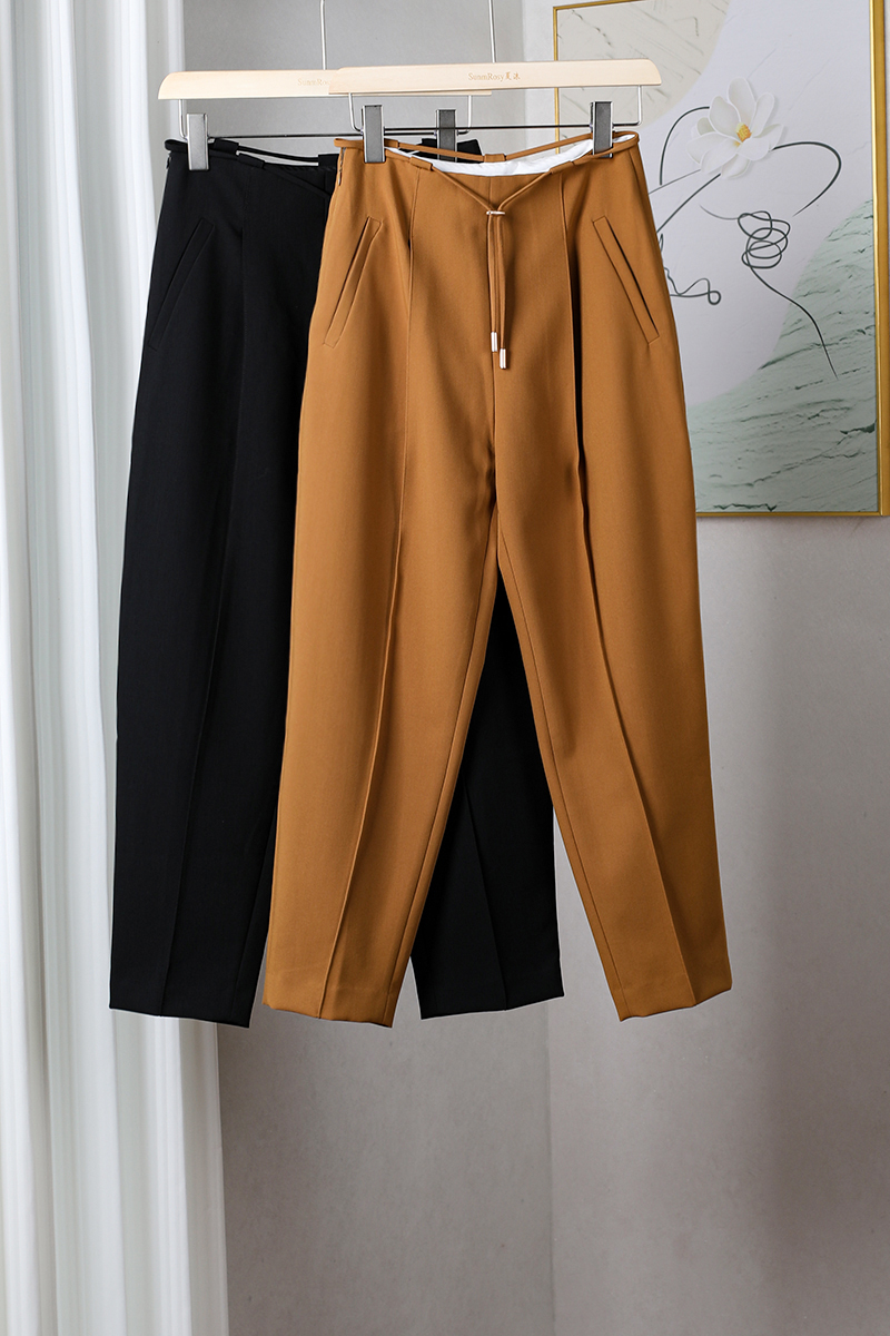 腰部系带轻商务锥形裤休闲西裤