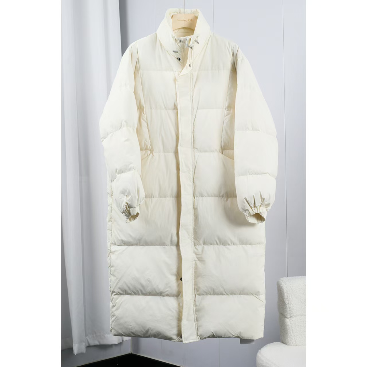 韩版简约长款立领百搭长款羽绒服